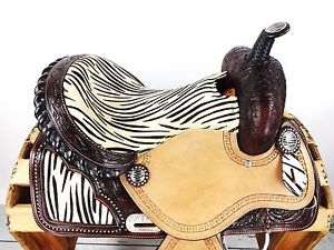 15" HAIR ON ZEBRA ROUGH OUT WESTERN HORSE SILVER BARREL COWBOY SHOW SADDLE TACK