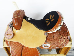 15" HAIR ON FILIGREE ROUGH OUT WESTERN HORSE BARREL RACING TRAIL SADDLE TACK