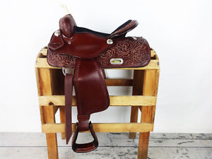 14" BROWN TOOLED LEATHER BARREL RACING PLEASURE TRAIL HORSE WESTERN SADDLE TACK