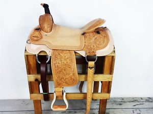 17" WESTERN HORSE ROUGH OUT TOOLED LEATHER COWBOY ROPING RANCH TRAIL SADDLE TACK