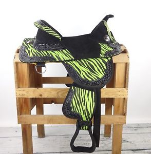 15" LIME GREEN TREELESS SUEDE LEATHER CANVAS WESTERN PLEASURE TRAIL HORSE SADDLE