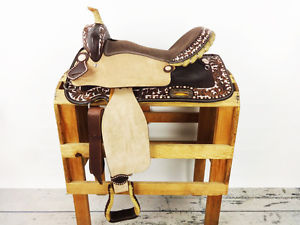 16" PREMIUM MadcoW BROWN LEATHER WESTERN RAWHIDE HORSE BARREL RACING SHOW SADDLE