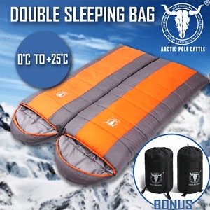 Double Camping Envelope Twin Sleeping Bag Thermal Tent Hiking Winter 0° C Orange