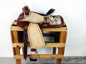 15" HAIR ON BLING WESTERN LEATHER BARREL RACING HORSE TRAIL SHOW SADDLE TACK
