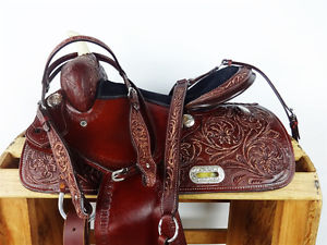 17" WESTERN BARREL RACING LEATHER HORSE TRAIL SADDLE BRIDLE BREASTCOLLAR TACK