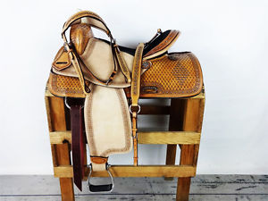 16" WESTERN BLING BARREL RACING LEATHER HORSE SADDLE BRIDLE BREASTCOLLAR TACK
