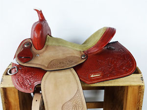 15" ROUGH OUT LEATHER 2 TONE WESTERN BARREL RACING TRAIL HORSE SADDLE TACK