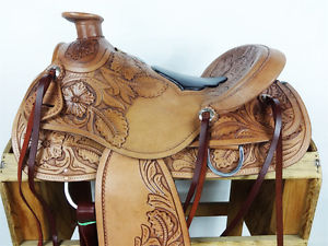 15" SADDLE TOOLED LEATHER WESTERN HORSE WADE TRAIL COWBOY ROPING RANCH TACK