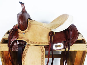 15" ROUGH OUT WESTERN HORSE PLEASURE TRAIL RANCH COWBOY LEATHER SADDLE TACK