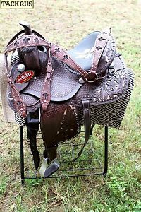 13" Horse Western Barrel Show Pleasure LEATHER SADDLE Bridle Pony 50275