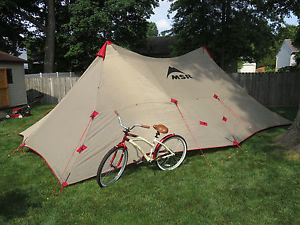 MSR Pavilion Tent Canopy  Moss with Red Trim  Camping, Picnic, Base Camp Shelter