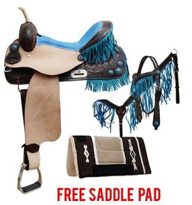 Clearance!Double T fringe barrel western saddle set  with crystal rhinestones