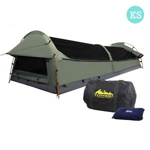 King Single Camping Canvas Swag Tent Green with Air Pillow