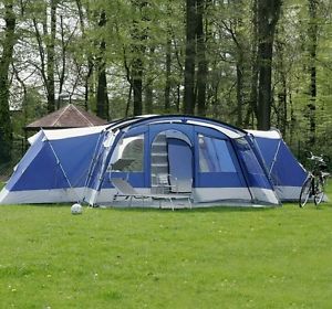 skandika Nimbus 12 Personen Familienzelt 4 Kabinen Moskitonetze blau