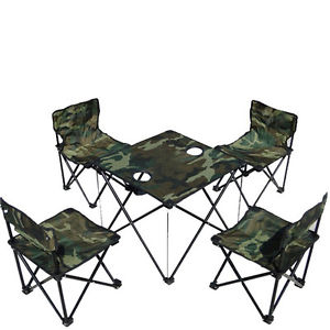 Outdoor Portable Folding Desk Table With Four Chairs Camo Table set For Camping
