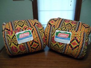 Vintage Sleeping Bag Coleman Washable Rare South Western 70's Camping Lot of 2