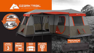 Ozark Trail 12 Person 3 Room L-Shaped Instant Cabin Tent 16'X16' 7 Windows W Bag