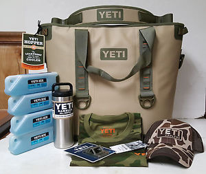 YETI Hopper 40 PORTABLE COOLER TAN BLAZE/ORANGE 4/1LB ICE 18 RAMBLER  HAT SHIRT