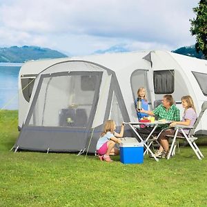 Reisevorzelt Lago-L Camping 240 - 255 cm Wohnwagen grau Packsack Pumpe Manometer