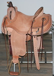 15.5" Bear Trap Ranch Roping Saddle Hermann Oak Leather Jays Custom