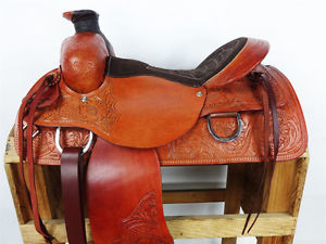 16" MEXICAN CHARRO STYLE WADE ROPING RANCH WESTERN LEATHER TOOLED HORSE SADDLE