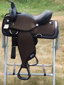 16" Abetta Brown Super Cushion Equis Trail Western Trail Saddle Lite Wt Synthet
