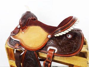 14" TOOLED ROUGH OUT LEATHER WESTERN COWBOY BARREL RACER TRAIL HORSE SADDLE TACK