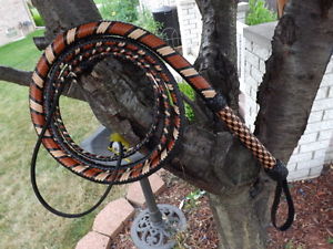 BULL WHIP 8 FOOT TRI-COLOR 3-DIMENSIONAL KANGAROO LEATHER BULLWHIP CUSTOM WHIPS