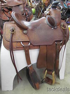J&T Custom Made Ranch Roping Saddle OK City OK Lightly Used 16" NICE Cowboy Rig