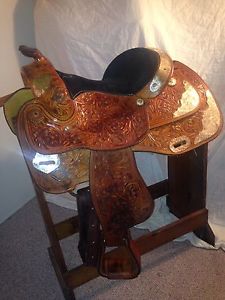Used 15" Western Saddle tooled leather w/ silver trail pleasure show