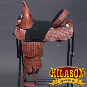 TW102M-F HILASON TREELESS WESTERN TRAIL BARREL RACING LEATHER HORSE SADDLE 17"