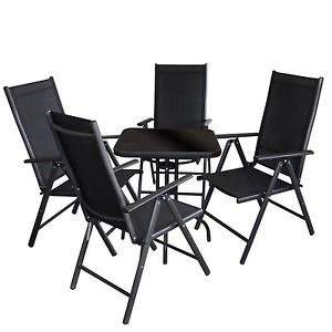 Bistrogarnitur Balkonmöbel Campingmöbel Set Glastisch 60x60cm + 4x Hochlehner