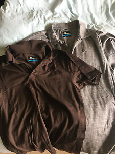 2 x MacPac Merino Wool Polo Shirt Medium Brown Grey - (Like Icebreaker Tech T)