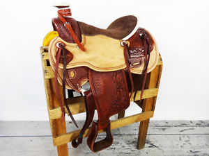 16" ROUGH OUT LEATHER WESTERN WADE HORSE ROPING TRAIL COWBOY RANCH SADDLE TACK