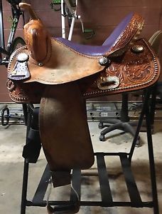 Tex Tan Barrel Saddle 15 Inch Purple Ostrich Seat And Accents
