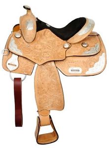 14" Western Pleasure trail show FQH Double T saddle 100% leather loaded w silver