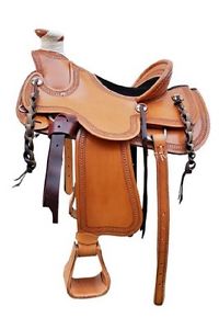 Western Natural Roper Ranch Hand Carved American Cowhide 16" Saddle