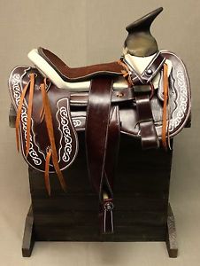 15" CHARRO BURGUNDY SADDLE WESTERN SADDLE MONTURA DE VENTA FREE SHIPPING