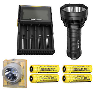 Bundle: Nitecore TM16GT Flashlight w/4x NL189, D4 Charger & EH1 Headlamp