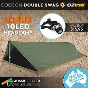 OZtrail Double A-frame Canvas Swag Mesh Panels Camping Hiking Outdoors Cooson