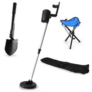 EQUIPO DETECTOR METALES SENSOR BUSCADOR ORO JOYAS BOLSA PALA SILLA PLEGABLE AZUL