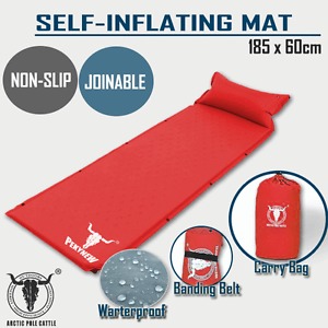 Air Bed Self Inflating Mattress Sleeping Mat Camp Camping Hiking Joinable Red