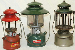 LOT OF 3 VINTAGE COLEMAN GAS LANTERNS 2 MANTLE 1 MANTLE MODEL 200A 228F USA