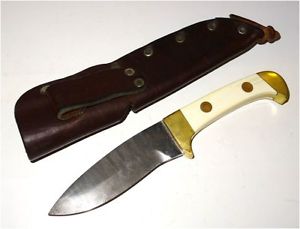 Damastmesser Damast Messer mit Griff aus Bein und Lederscheide, selten