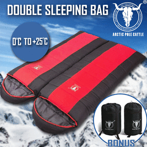 Double Camping Envelope Twin Sleeping Bag Thermal Tent Hiking Winter 0° C Red