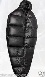 Nylon brillante Sacos de dormir 1500g Ganso abajo relleno aspecto mojado negro