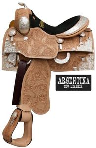 13" Super Show Med O Fully tooled silvered Showman Saddle Argentine Lthr FULL QB