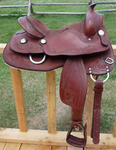 TOUGH1 Auto-Adjust Flex Tree LEATHER Western Saddle 16" Seat Draft/LARGE Horse
