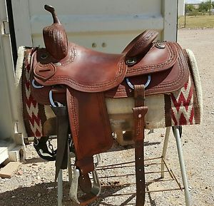 15.5 Cutting Saddle Original Cowboy Tack Brand Herman Oak, Barbwire Conchos