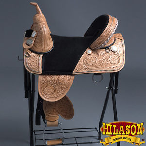 TW101TK-A HILASON TREELESS WESTERN TRAIL BARREL RACING LEATHER HORSE SADDLE 17"
